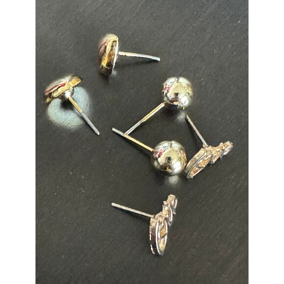 Heart Round Love Stud Post Earrings Set of 3 Gold Tone - Picture 8 of 9